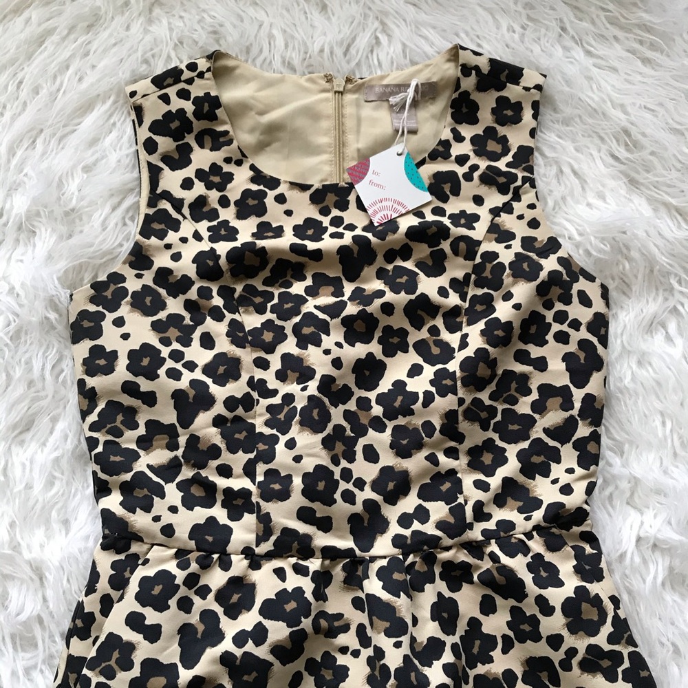 🆕BANANA REPUBLIC‎ BLACK TAN CHEETAH PRINT DRESS - Picture 2 of 5